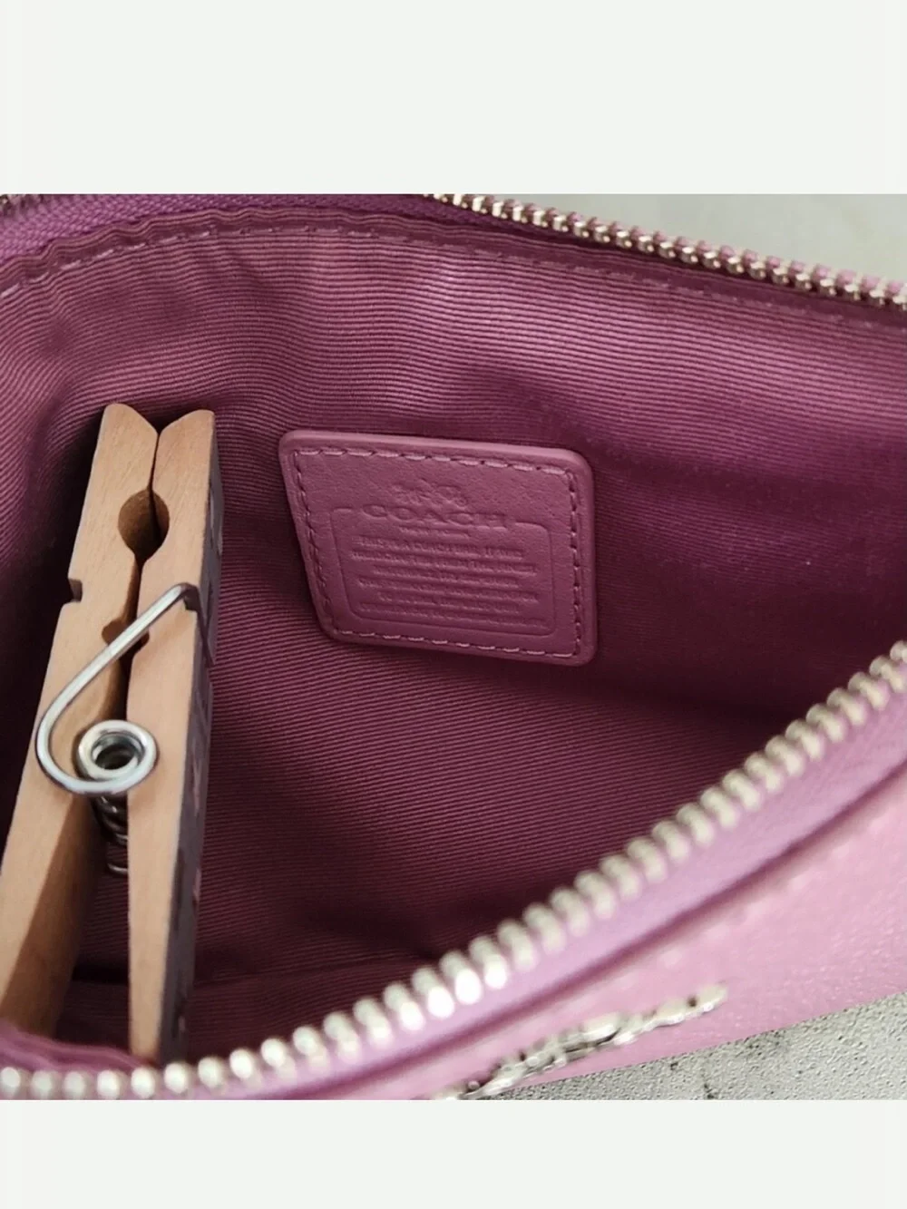 Coach Pink Pebbled Leather Wristlet with Shearling Trim EUC